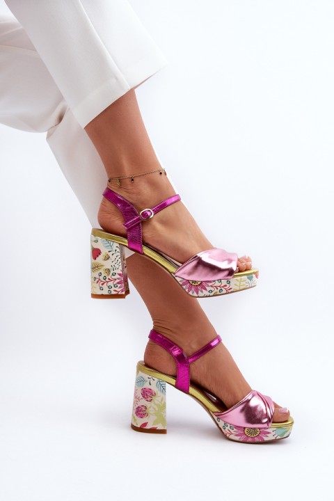 Women's Flower Print Stiletto Sandals D&A CR980 Pink