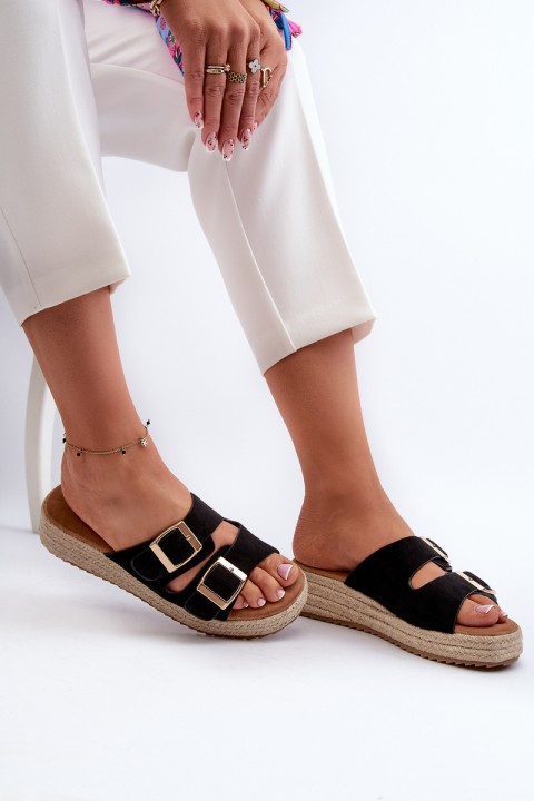 Women's black sandals with braided eco suede Zaloemi