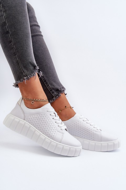 White Women's Leather Platform Sneakers Eselmarie