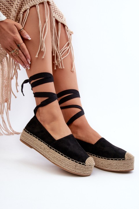 Women's Black Platform Espadrilles with Lacing and Braiding Tailesse