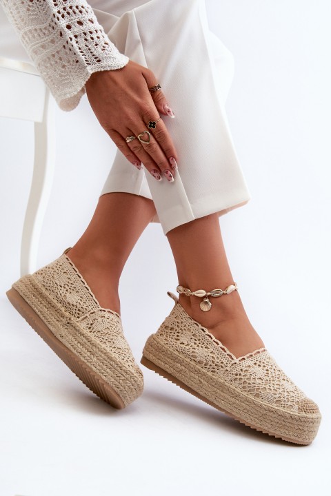 Women's Lace Platform Espadrilles Beige Elarose