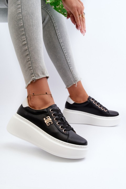 Black Women's Leather Platform Sneakers Pernalia