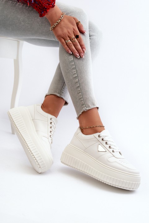 Women's Sneakers Made of Eco Leather on Chunky Platform White Chrisstin