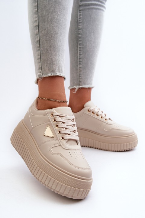 Women's Sneakers Made of Faux Leather on Chunky Platform Light Beige Chrisstin