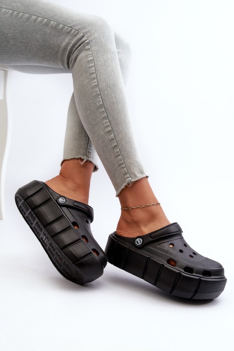 Women's Black Platform Foam Slides Itubia