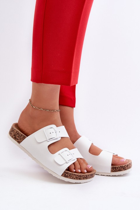 Women's Cork Platform Sandals With Buckles White Wedges