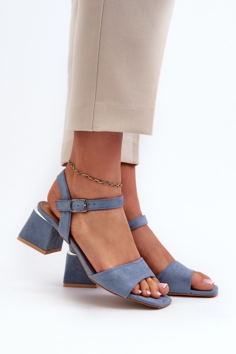 Women's Sandals On Block Heel In Blue Faux Suede Leisha