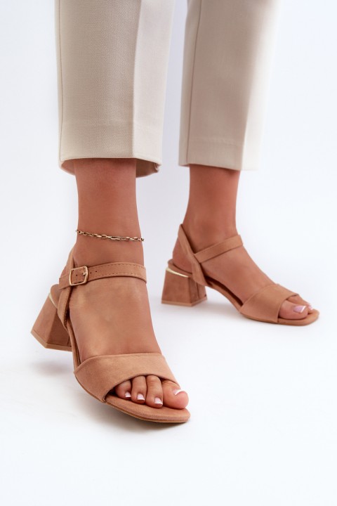 Women's Block Heel Sandals in Camel Eco Suede Leisha