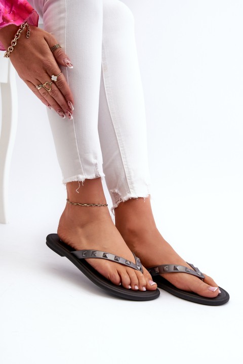 [Flat Flexible Women's Flip-Flops ZAXY JJ285297 Gray-Black]