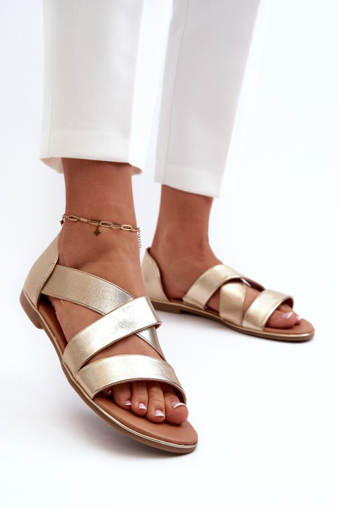 Leather Sandals with Elastic Gold Apulia