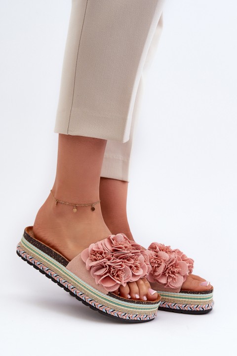 Women's Platform Sandals Adorned with Flowers Pink Nodina