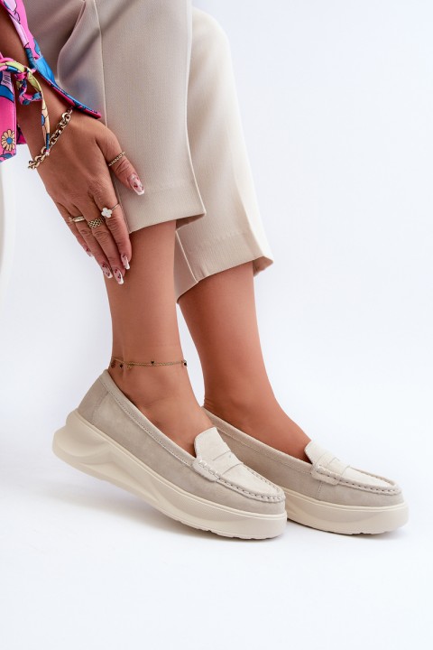 Light Beige Women's Suede Moccasins Filidia