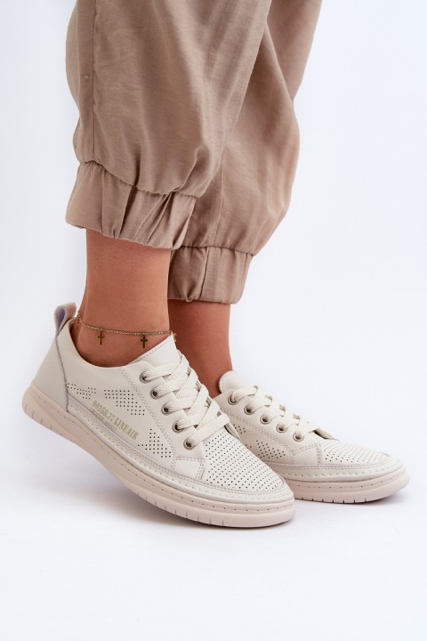 Women's Leather Sneakers Beige Cloesa