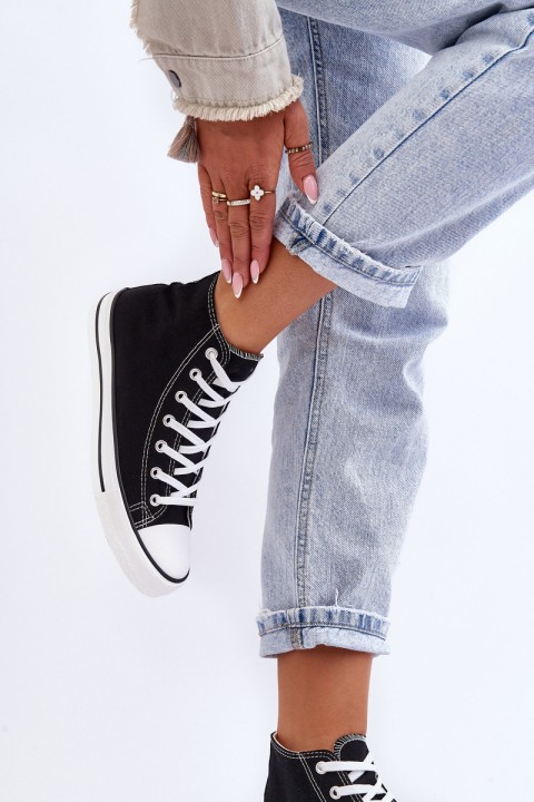 Women's Classic High Top Sneakers Black and White Remos