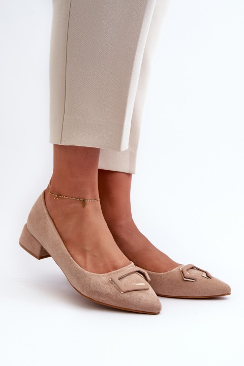 Low Heel Pumps With Eco Suede Embellishment S.Barski KV27-034 Beige