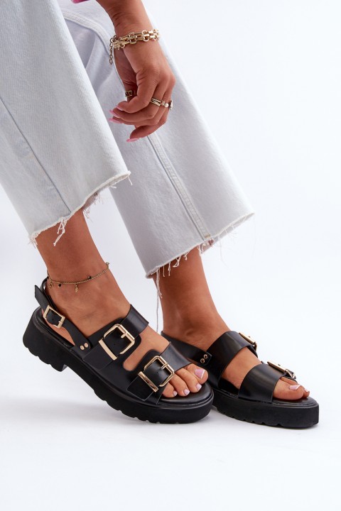 Women's Sandals with Buckles Eco Leather Black Konanttia