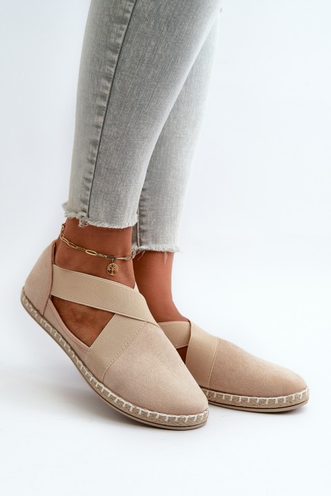 Women's Espadrilles with Elastic Straps Faux Suede Beige Phaedrana