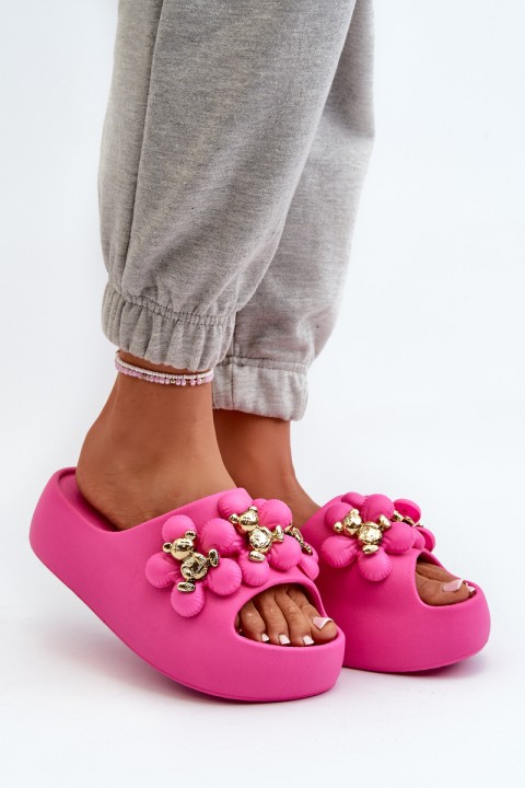 Women's Foam Slides With Decorations On Thick Sole Fuchsia Bremavia