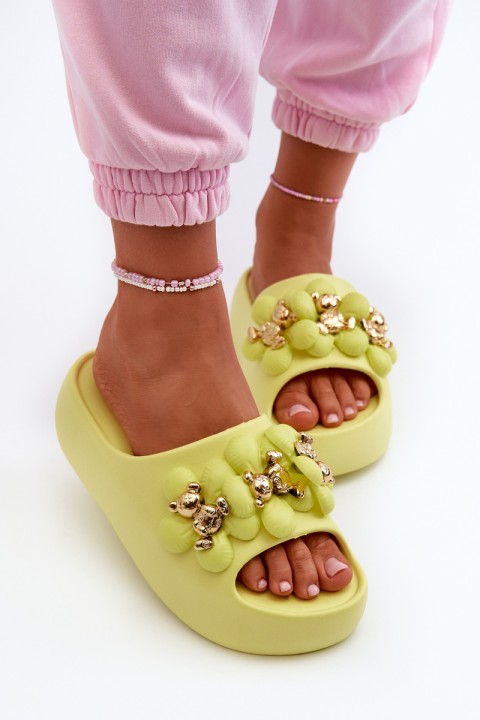 Women's Foam Slippers With Decorations On Thick Sole Lime Bremavia