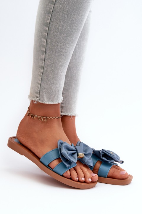 Women's Blue Slide Sandals with Bow Rivarina