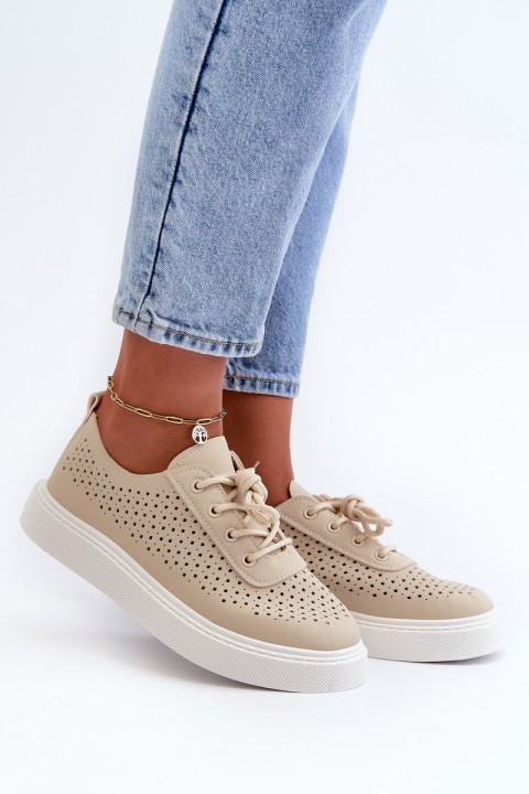 Lace-up Platform Sneakers in Beige Tanvi