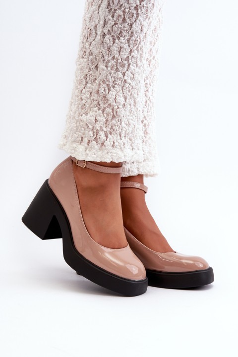 Suede Chunky Heels Platform Pumps Beige Diame