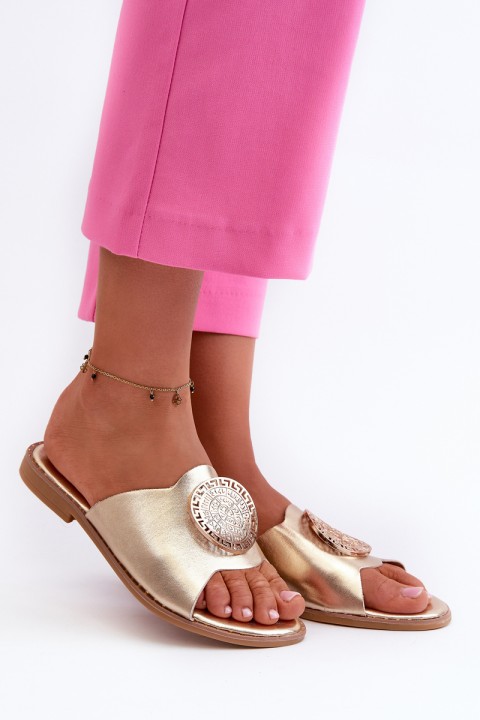 Women's Flat Sandals with Gold Embellishment Rivashea