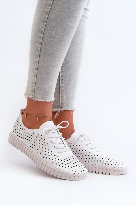 Women's Leather Sneakers with Lacy Pattern White Ilvima