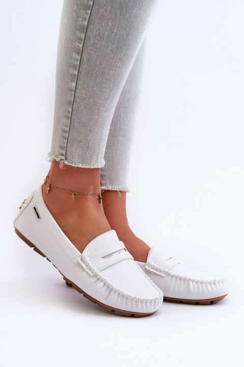 Women's White Faux Leather Moccasins Rerceria