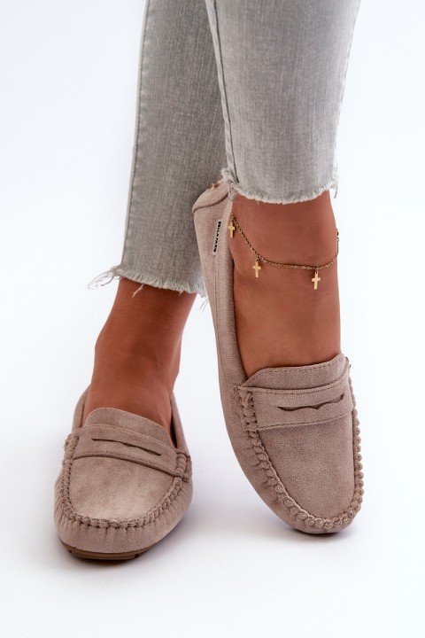 Women's Beige Faux Suede Loafers Rerceria