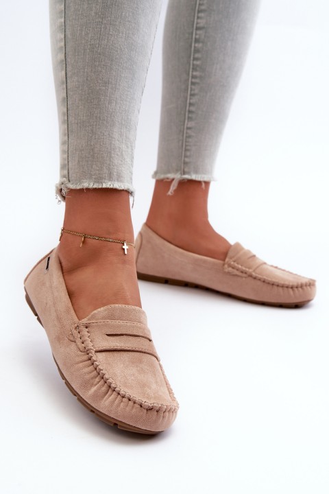 Women's Beige Faux Suede Loafers Rerceria