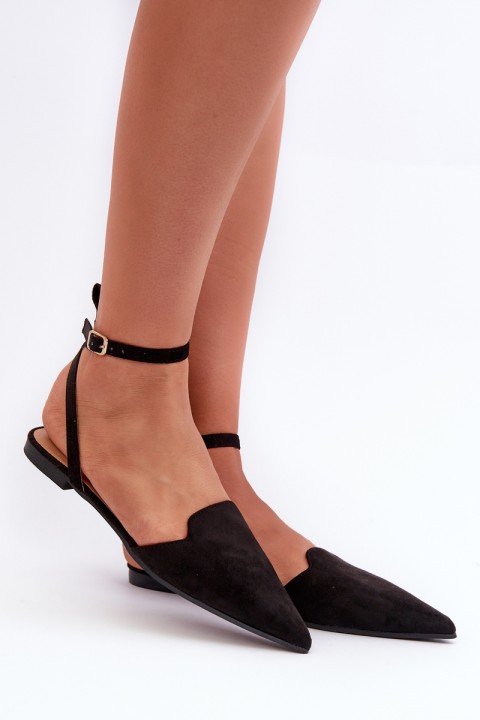 Lace up ballet flats in faux suede with pointed toes Black Ellesara