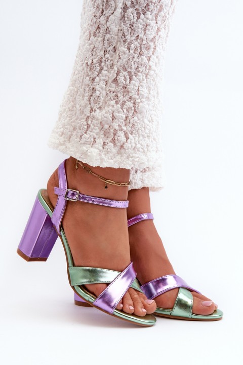 Eco Leather Sandals with Chunky Heel Purple Abilica