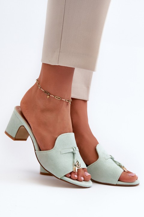 Women's Sandals In Mint Eco Suede On Heel Jemenna