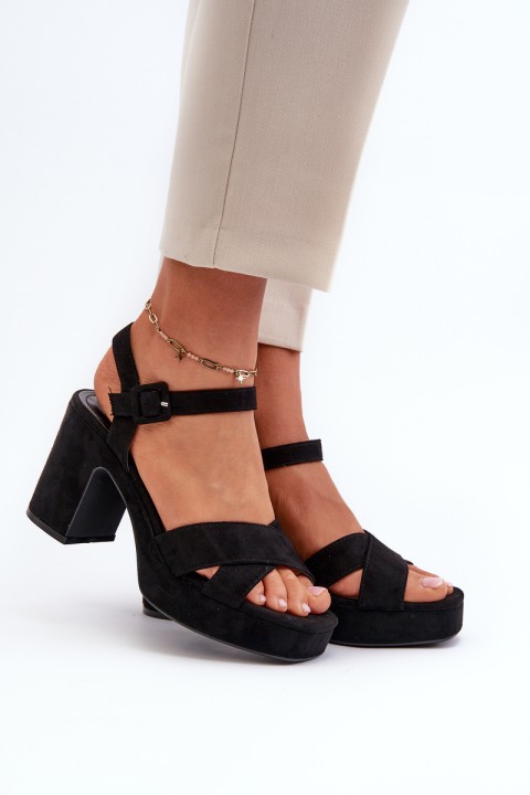 Women's Black Faux Suede Sandals with Chunky Heel and Platform Sakane