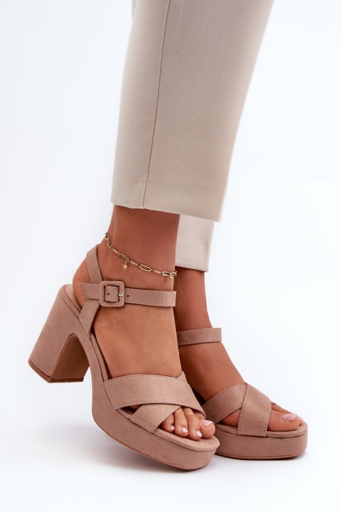 Women's sandals in faux suede on a stiletto and platform in dark beige Sakane