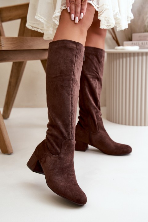 Eco Suede Women's Over-the-Knee Boots with Zipper Brown Elitara