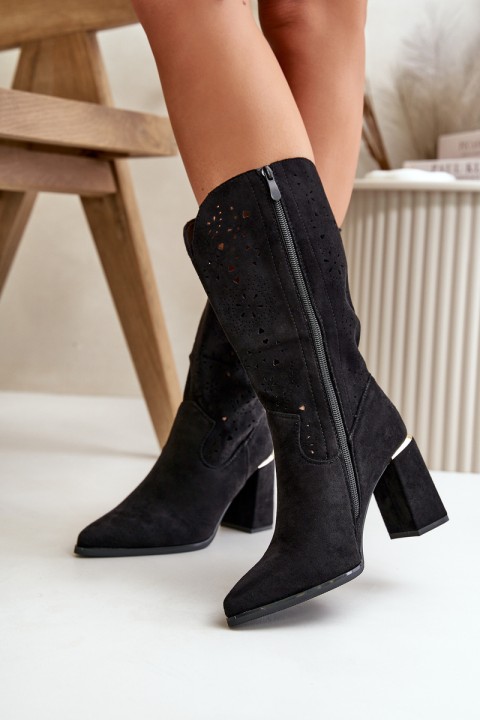 Black Women's Cut-Out Ankle Boots with Pointed Toes Faux Suede Nevithra