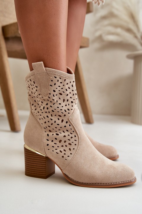 Beige Sevana Zip-Up Cutout Boots in Faux Suede