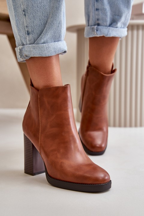 Lined Women's Boots with Chunky Heel Faux Leather Brown Teresine