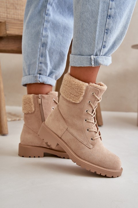 Women's Lined Worker Boots with Zip Beige Mivael