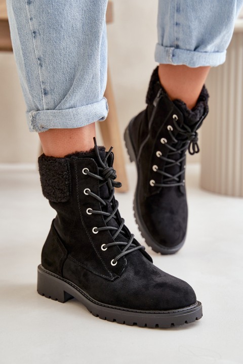 Women's Lined Workery Boots with Zip Black Mivael