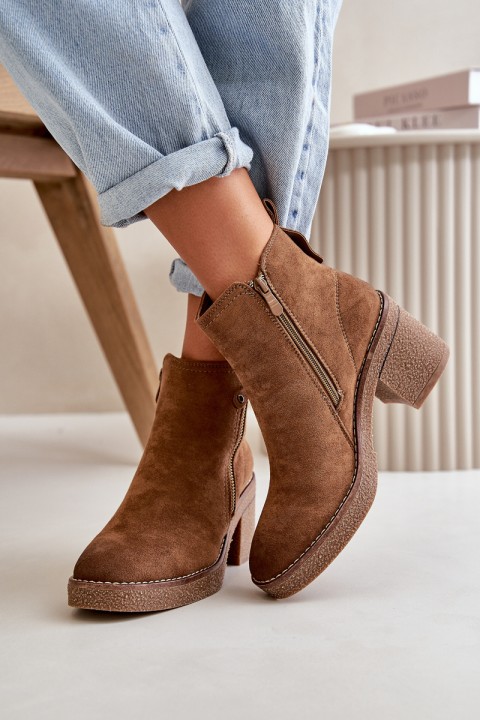 Lined Women's Ankle Boots with Block Heel in Brown Velarilla