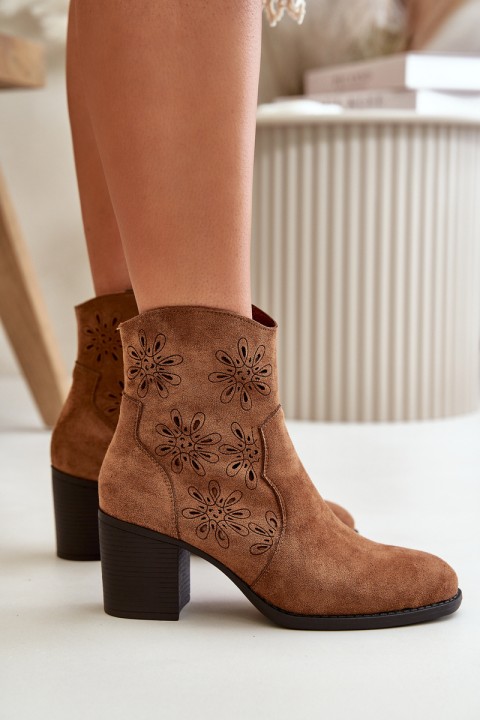 Boots With Perforated Shaft On Heel Eco Suede Brown Nevishiia