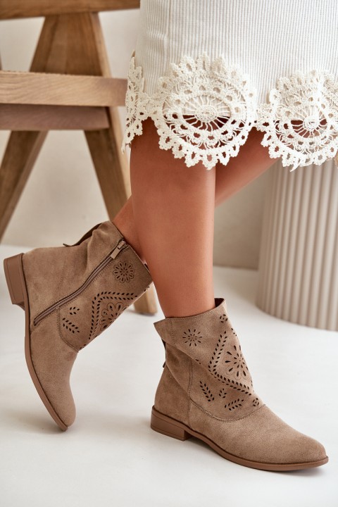 Women'S Ankle Boots With Zipper And Decorative Detail Eco Suede Beige Lerioria