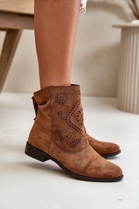 Cut-out Women's Low Ankle Boots With Zipper Brown Irinette