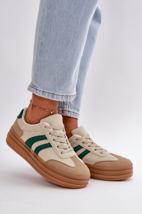 Women's Platform Sneakers in Beige-Green Nesonice