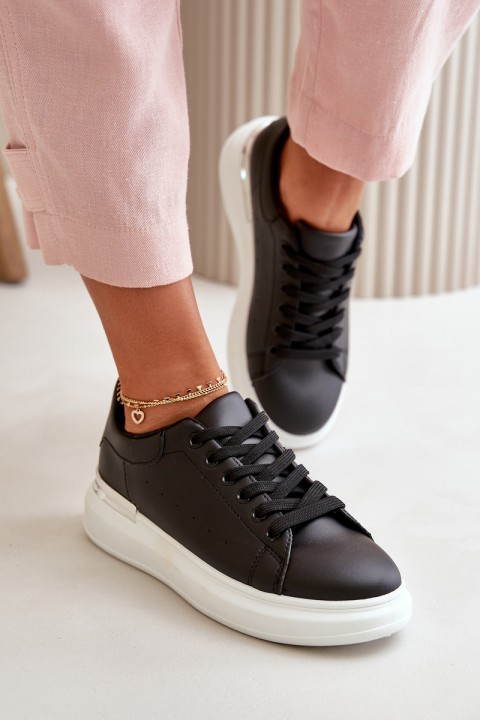 Low Women's Sneakers On Platform Made Of Eco Leather Black Nevelena