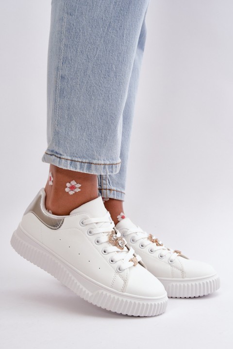 Low Sneakers Made Of Eco Leather With Embellishments White-Silver Cillione