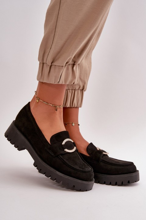 Women's eco suede moccasins with shiny detail black Avellina